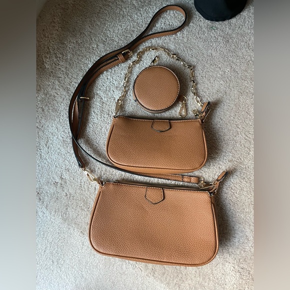 DELUXITY | Faux Leather Crossbody 3pc Set in tan - Picture 2 of 7